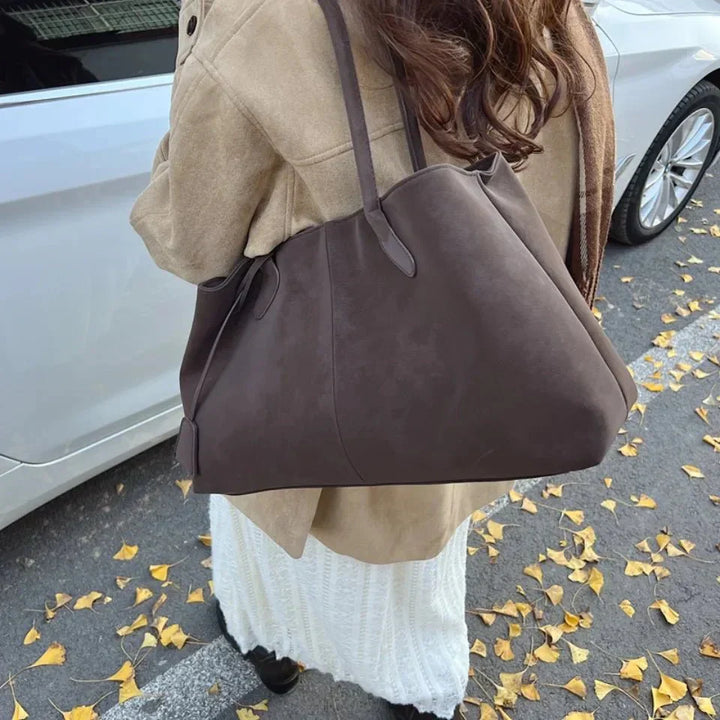 Nord Taschen | Große Wildleder-Schultertasche, Damen-Arbeits-Tote-Bag mit Bindungsdetail