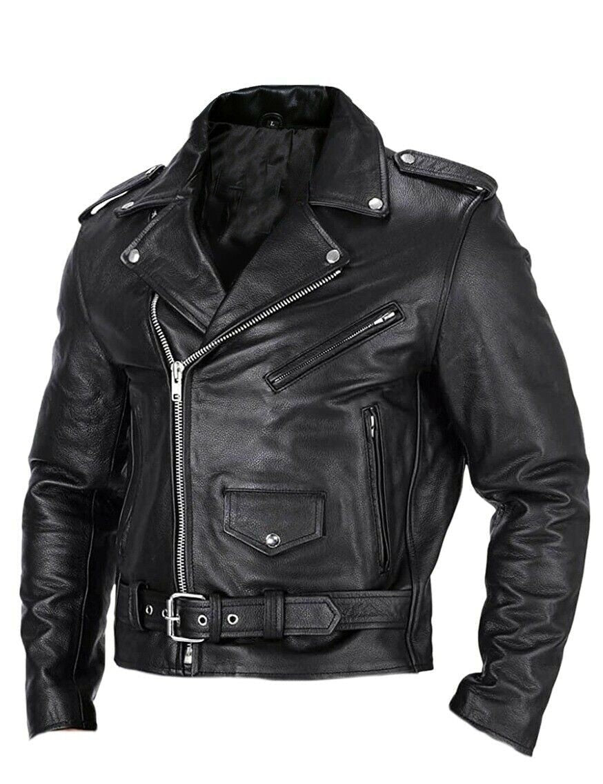 Slim Fit Leder Motorradjacke für Herren mit Stehkragen - Arvani