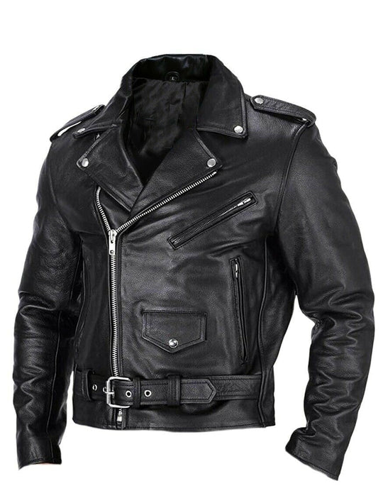 Slim Fit Leder Motorradjacke für Herren mit Stehkragen - Arvani
