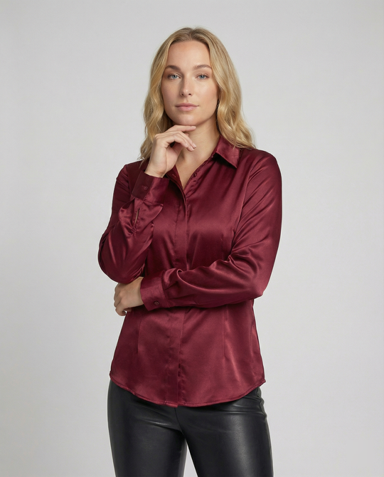 Damen Satin-Bluse mit klassischem Kragen