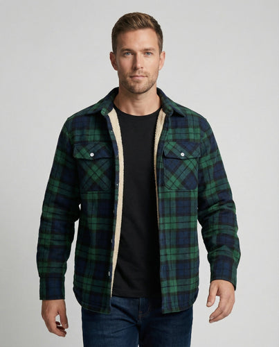 Fleecegefütterte Karierte Winterjacke