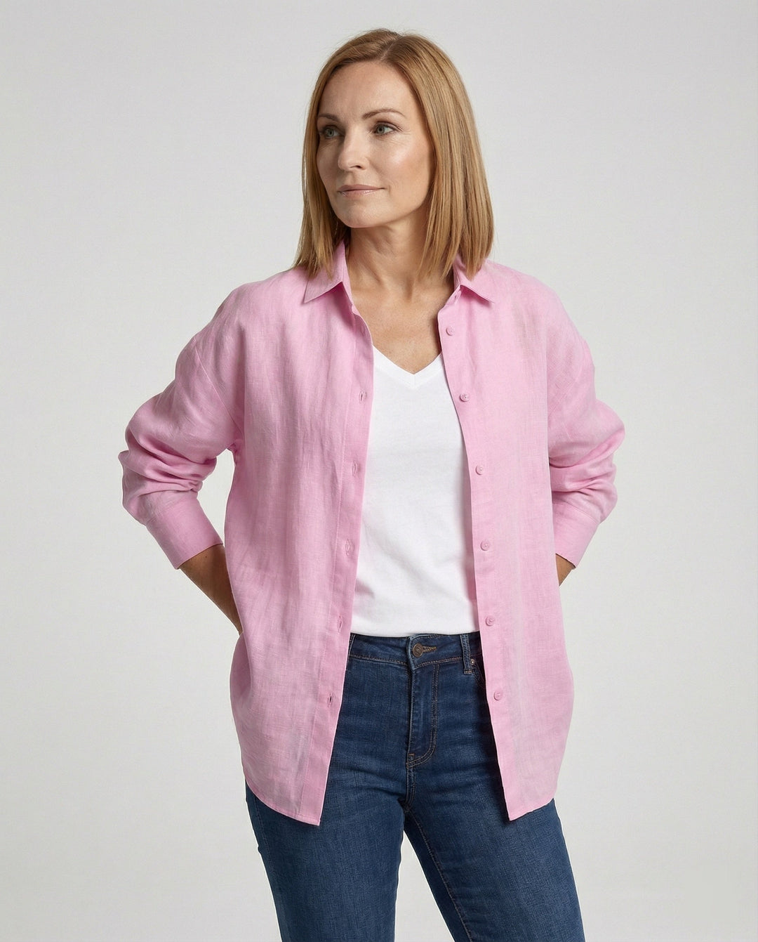 Damen Bluse Leinen Oversize