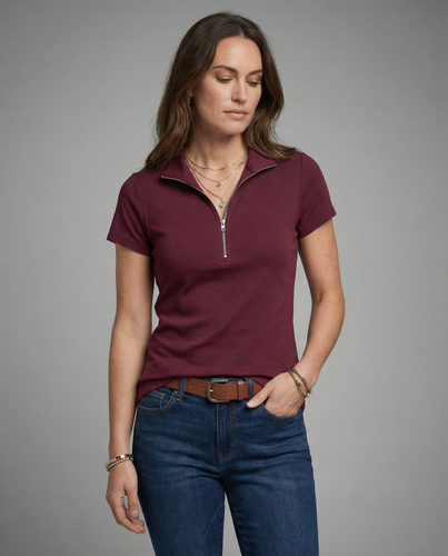 Damen Poloshirt mit kurzem Reißverschluss und figurbetontem Schnitt