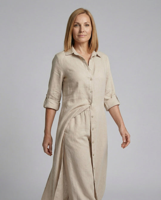 Leinen Maxikleid Mit Knopfleiste Damen
