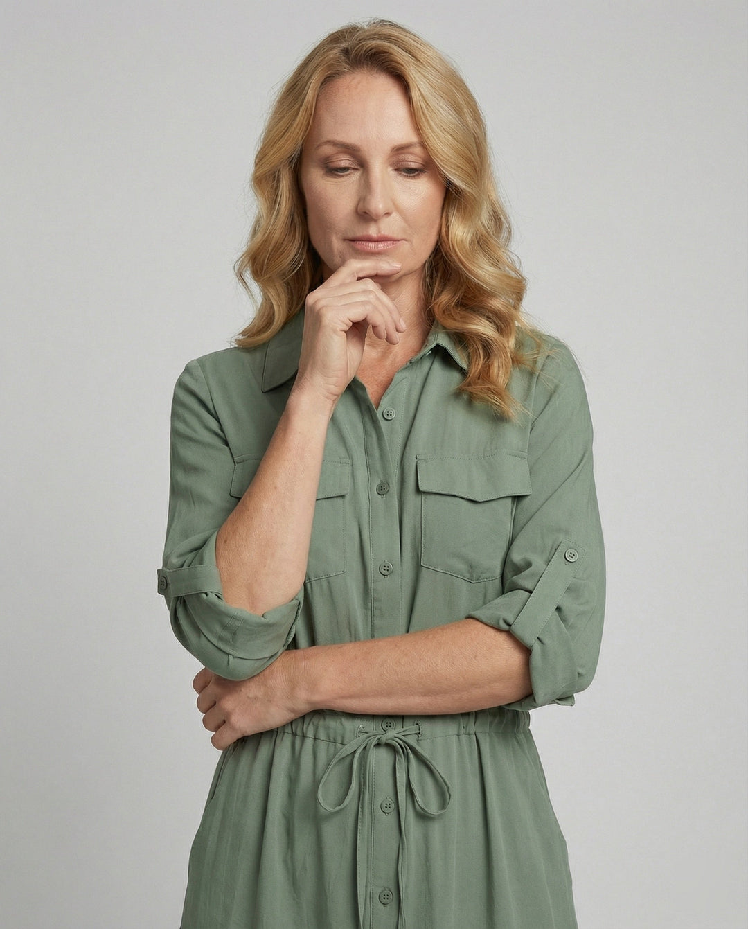 Damen Hemdblusenkleid mit Kordelzug
