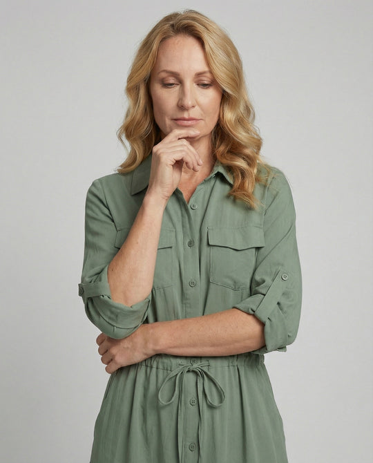 Damen Hemdblusenkleid mit Kordelzug