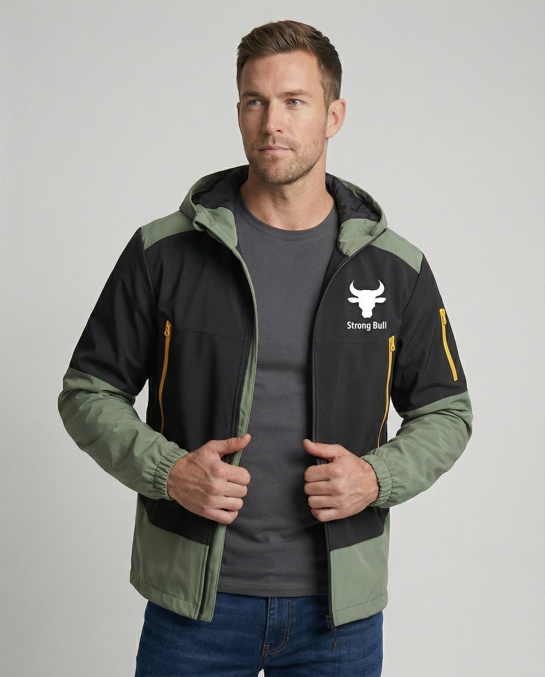 Herrenjacke mit Reißverschluss, Kapuze und Farbblockdesign