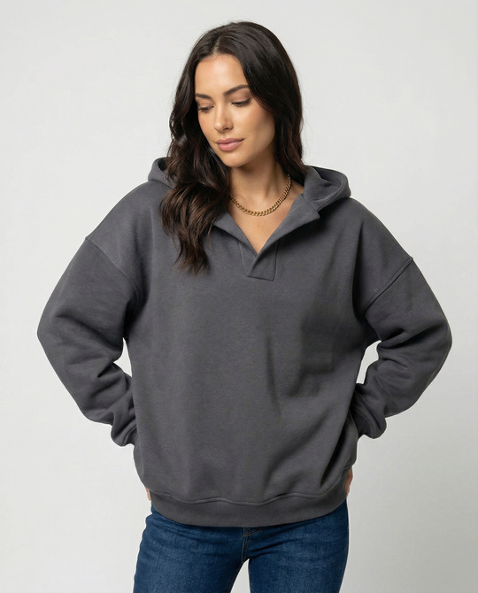 Damen Oversized Kapuzensweatshirt mit lässigem Stehkragen und langen Ärmeln Nord Taschen