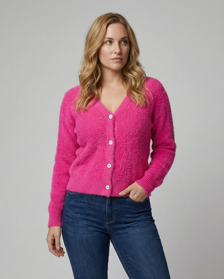 Strickjacke Damen kuschelig mit V-Ausschnitt und Knopfdetails