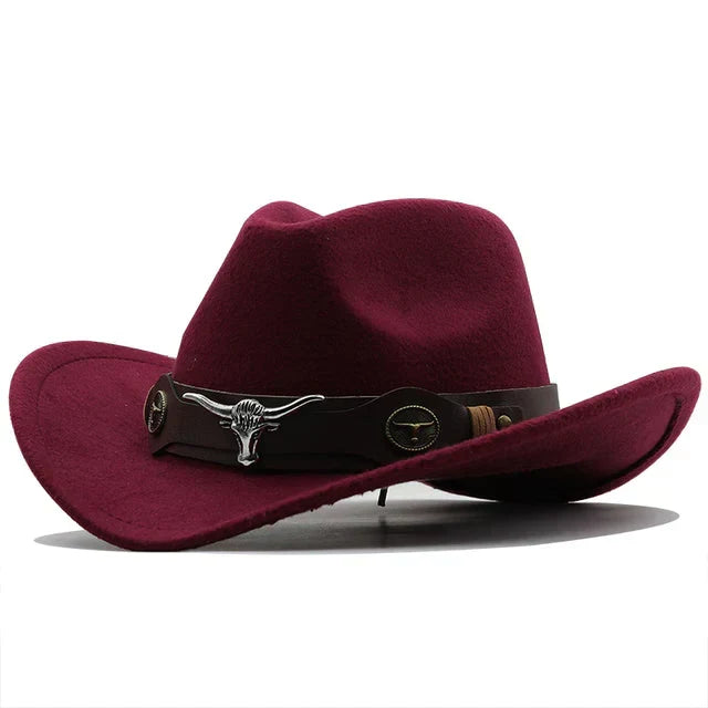 Nord Taschen - Western-Stil Filzhut mit Stier-Schnallenband