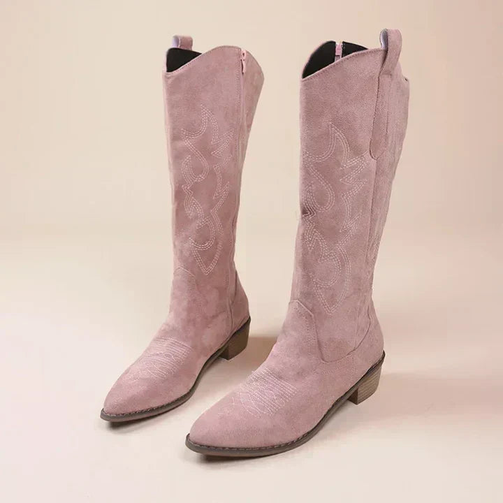 Cowboy-Stiefel mit Stickerei für Damen Niedriger Absatz