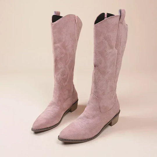 Cowboy-Stiefel mit Stickerei für Damen Niedriger Absatz