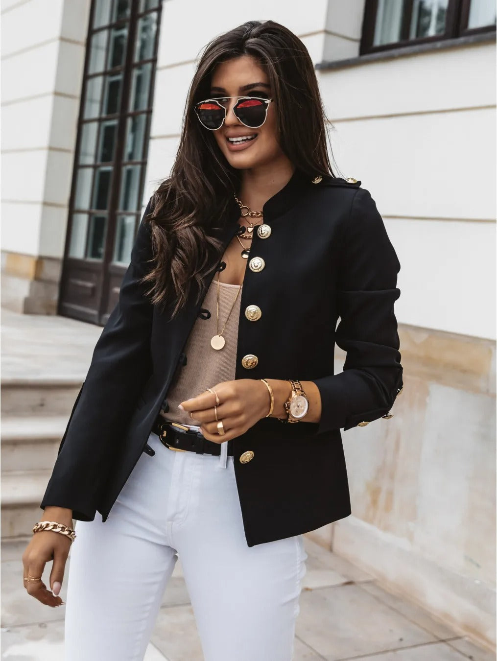Eleganter O Ausschnitt Blazerjacke mit Langen Ärmeln