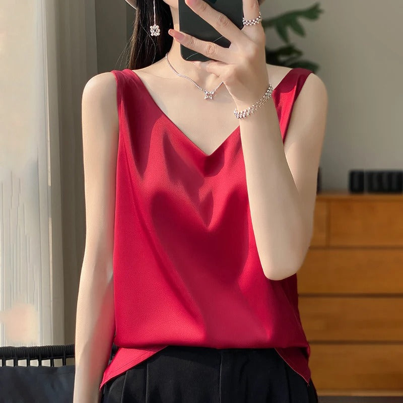 Ärmelloses Top Aus Satin-Seide