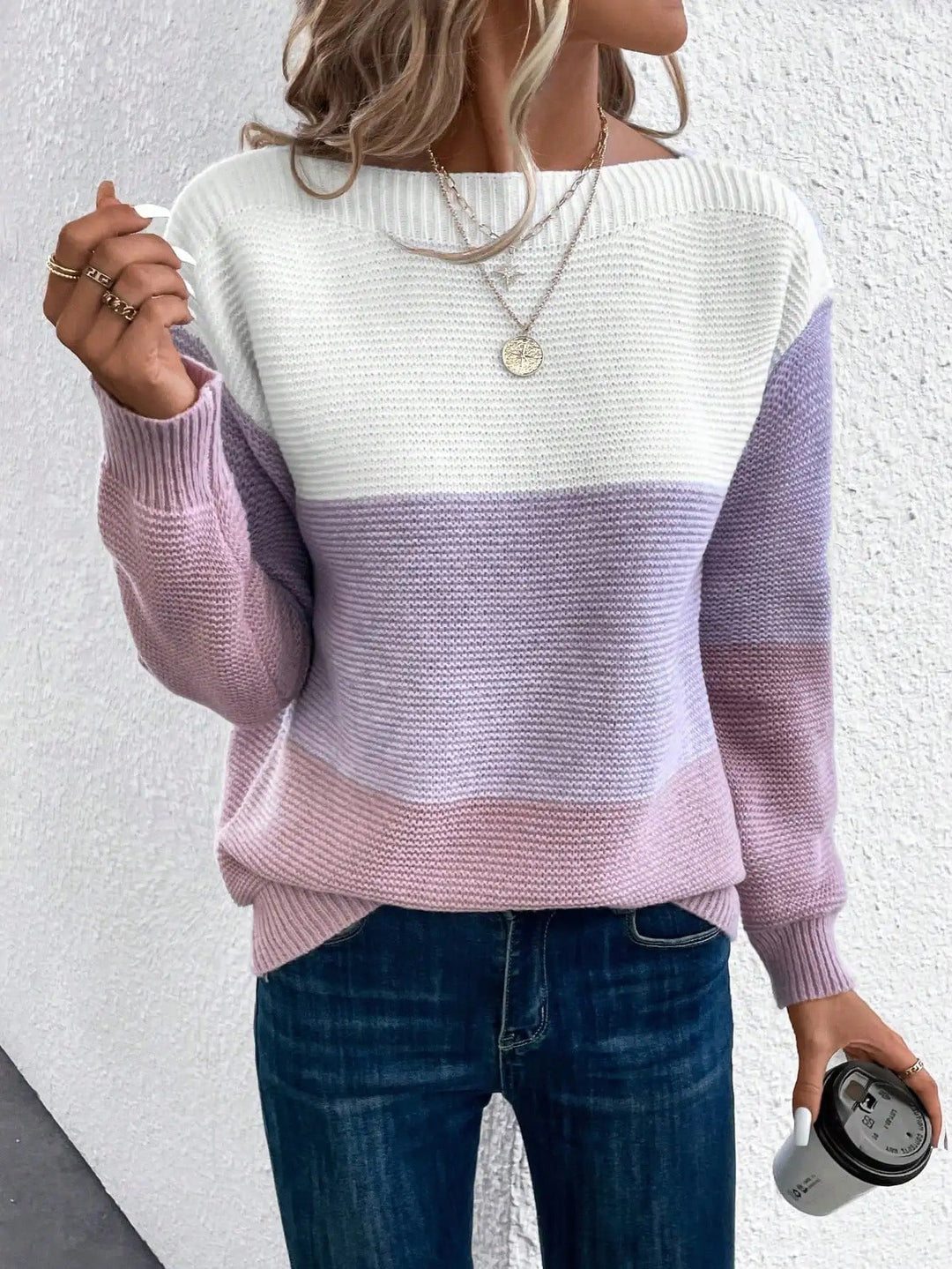 Nord Taschen | Eleganter Dreifarbiger Patchwork Pullover