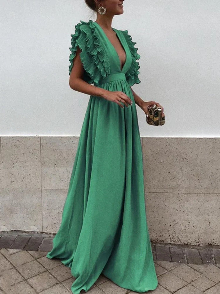 Elegantes Kleid mit V-Ausschnitt und Rüschensäumen