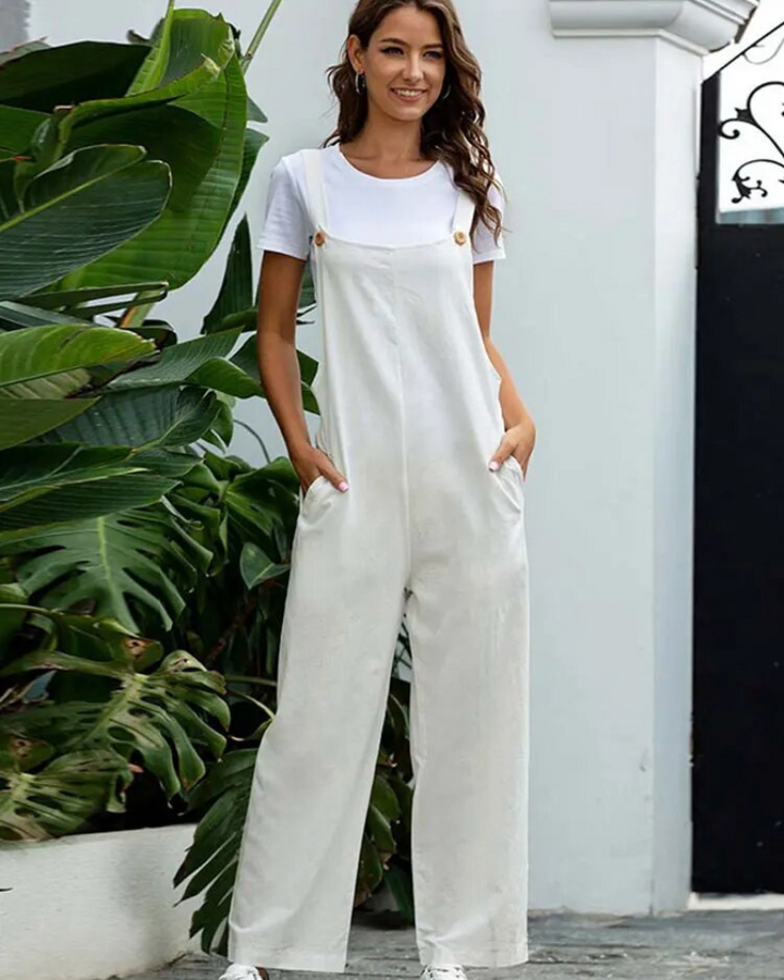 Weiß Latzhose Damen Lässig