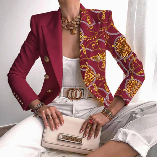 Asymmetrischer Blazer mit aufwändigem Gold- und Kettenmuster perfekt für lässige Tage Avellé