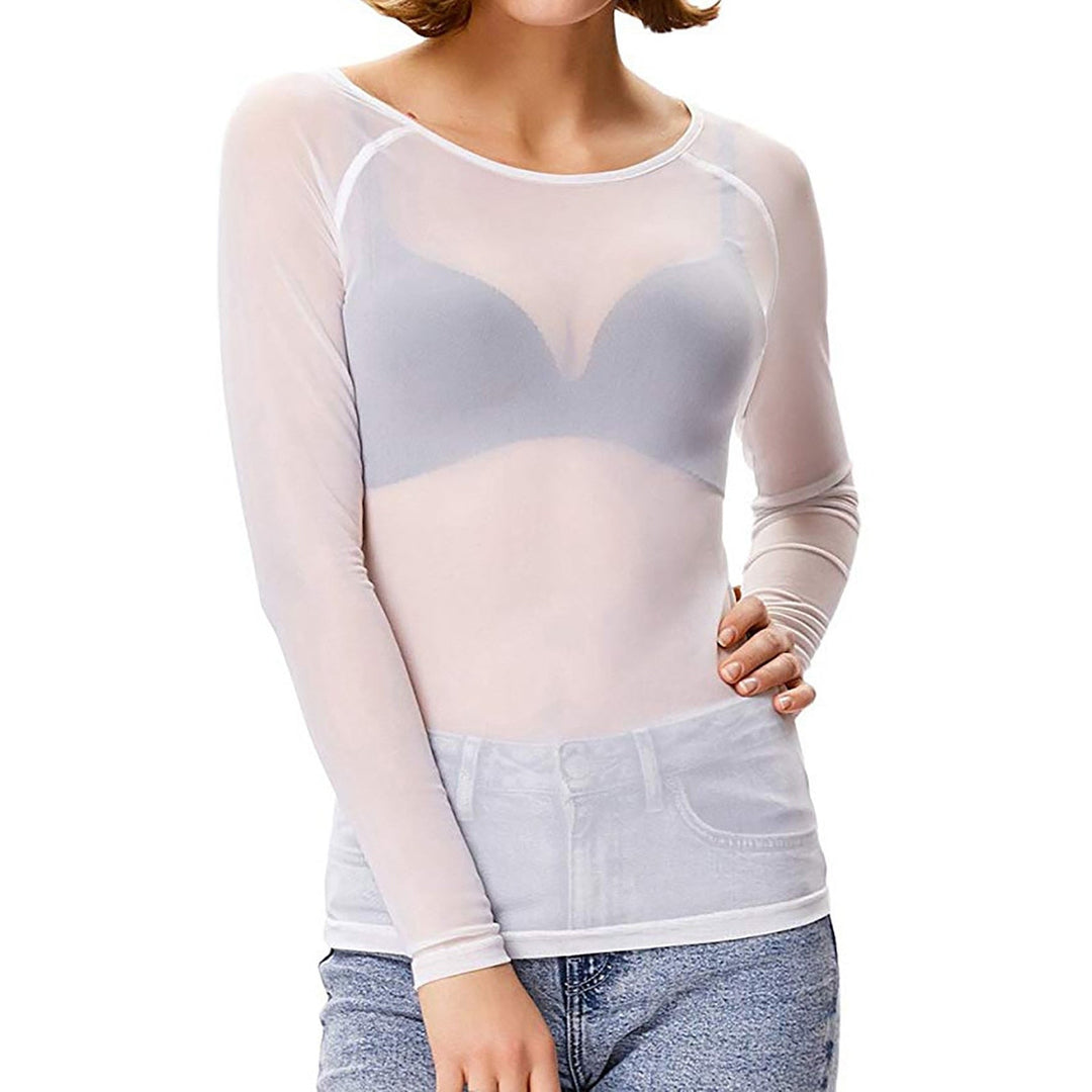 Transparentes Mesh Langarmtop für Damen