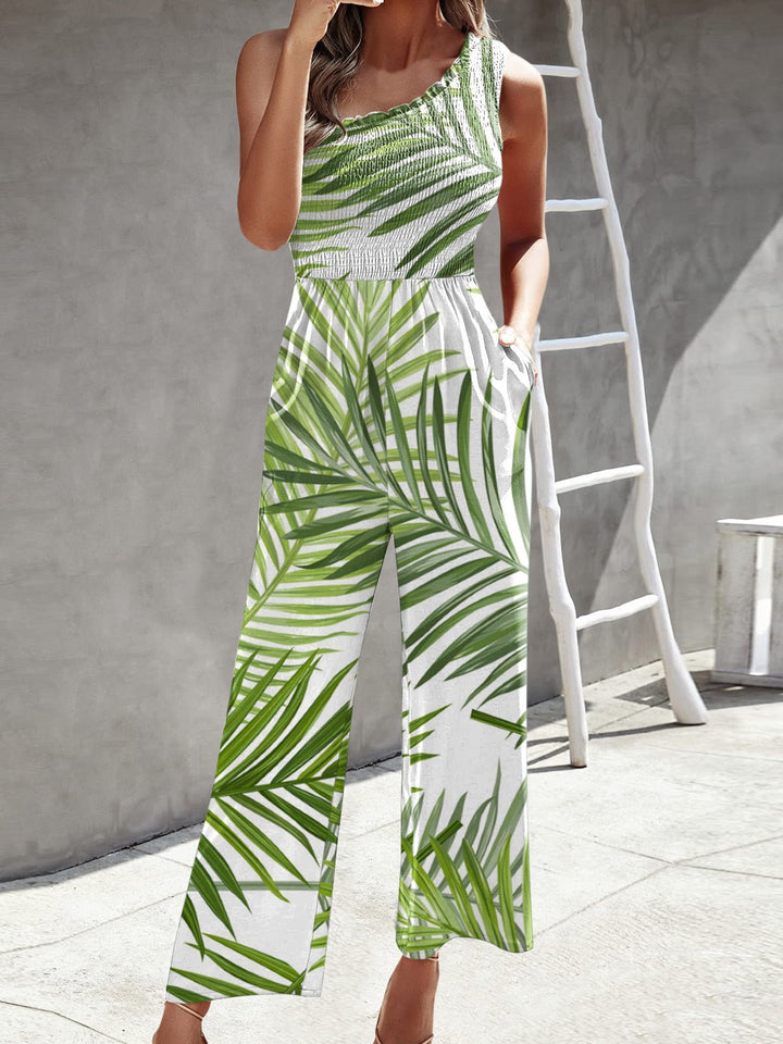 Damen Jumpsuits Gedruckt Ein Schulter Breite Bein Jumpsuit