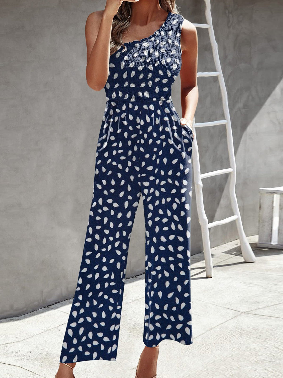 Damen Jumpsuits Gedruckt Ein Schulter Breite Bein Jumpsuit