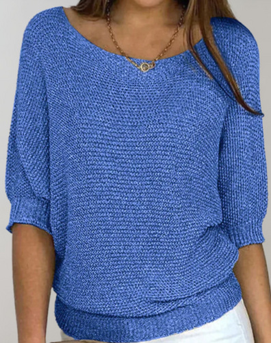 Schöner Taillierter Pullover Mit Rundhalsausschnitt Und Einfachen Mittellangen Ärmeln