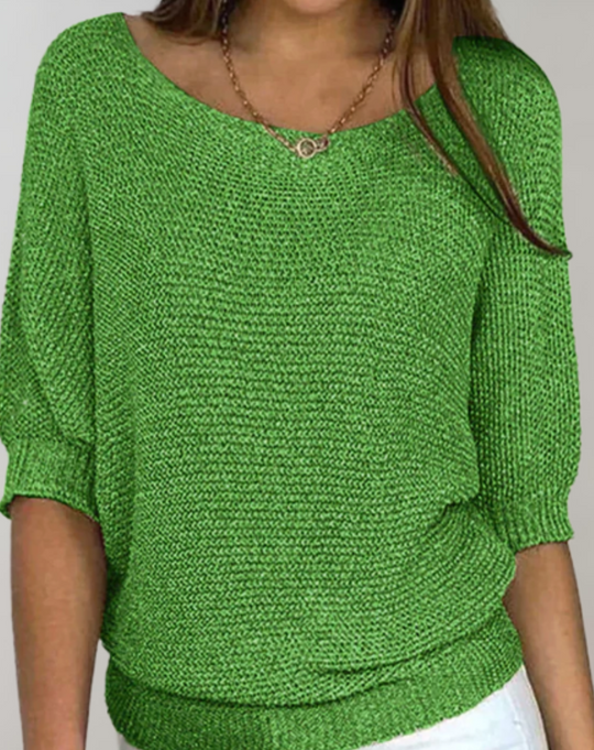 Schöner Taillierter Pullover Mit Rundhalsausschnitt Und Einfachen Mittellangen Ärmeln