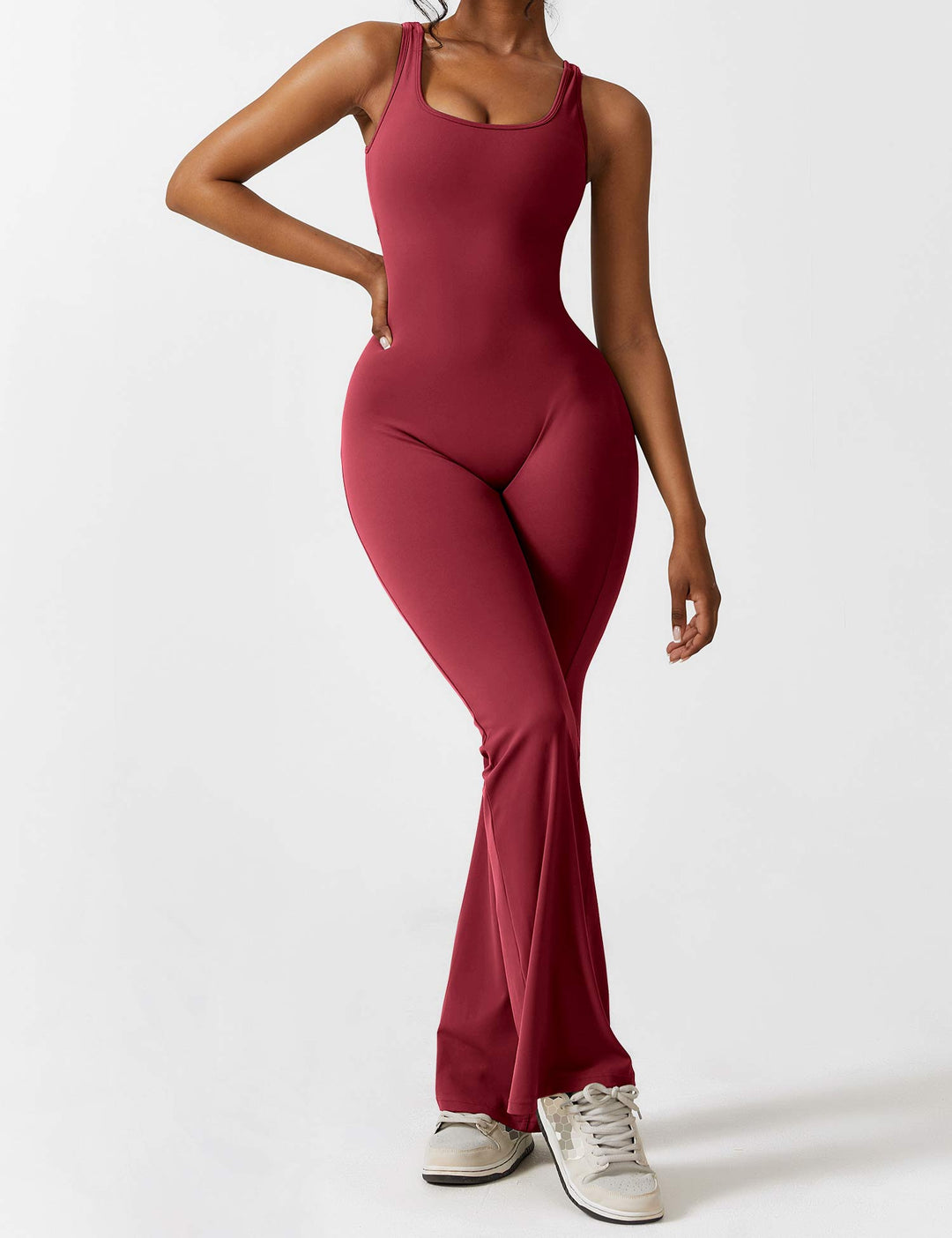 V-Rücken Auslaufender Jumpsuit